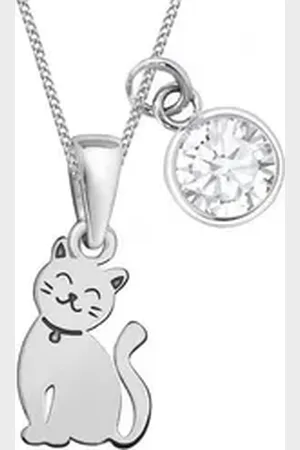 Goldene Hufeisen Kette mit Anhänger mini Katze Anhänger mit 38cm Kette 925 Silber Mädchen Kinder (3-tlg, inkl. Etui), Schmuck für Mädchen silberfarben|weiß