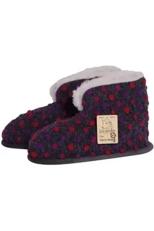 Linke Licardo Hausschuhe - Hüttenschuh Look innen mit Schafwolle gefüttert anthrazit Hausschuh 40-41