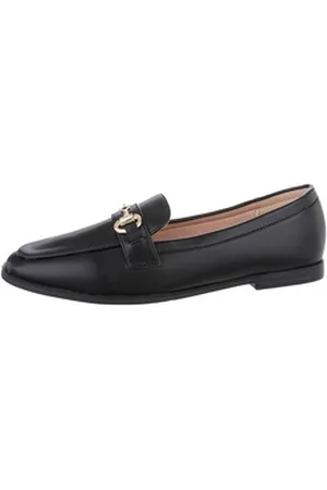 Ital-Design Damen Mokassins Freizeit Slipper Blockabsatz Mokassins in Schwarz schwarz 36 EU