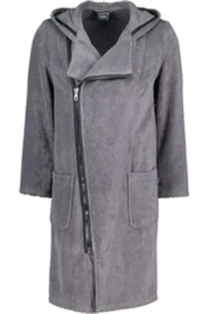 CAWÖ Cawö Herrenbademantel New Zipper 6516 Kapuze Frottier, Kapuze, 100% Baumwolle grau|schwarz S
