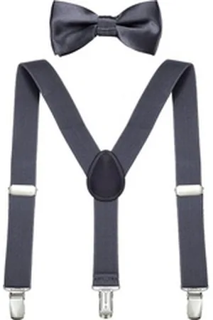 DonDon Hosenträger für Jungen (2er Set, 2-St) 2er Set, schmaler Hosenträger Y-Form, farblich passende Fliege grau
