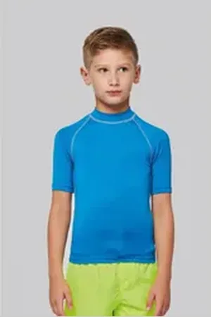 Coole-Fun-T-Shirts Strandshirt Bade T-Shirt zum Schwimmen Kinder Surfshirt Jumngen und Mädchen UV 40+ blau, dunkelblau und neongelb Gr. 6 7 8 9 10 11 12 13 14 Jahre blau 10/12 Jahre