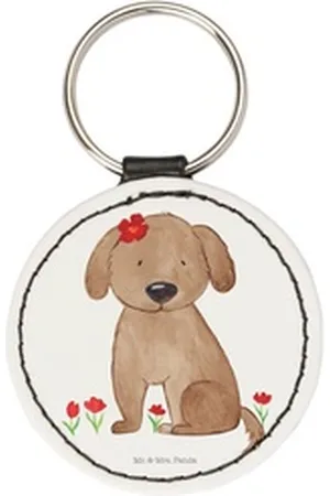 Mr. & Mrs. Panda Schlüsselanhänger Hund Dame - Weiß - Geschenk, Schutzengel, Hundebesitzer, Hundeglück, (1-tlg), Hochwertiges Kunstleder weiß