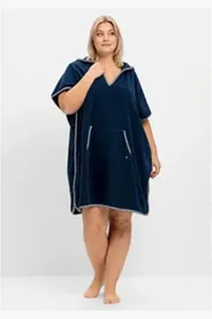 Sheego Bademantel Große Größen, Kurzform, Baumwoll-Mix, in Ponchoform, aus leichtem Frottee blau 1 | 96.00 cm