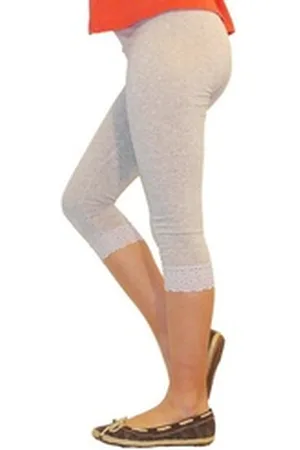 Yeset Caprihose Mädchen Kinder Leggings Leggins Hose Capri 3/4 kurz Spitze Baumwolle H grau 116