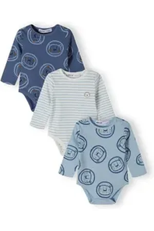 Minoti Langarmbody Strampler mit Reißfverschluss im 3-er Pack (0-24m) blau 74-80cm