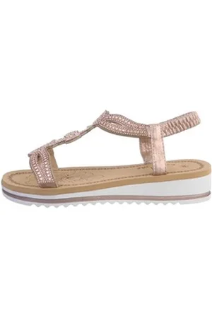 Ital-Design Damen Freizeit Riemchensandalette Keilabsatz/Wedge Keilsandaletten in Roségold rosa 38 EU