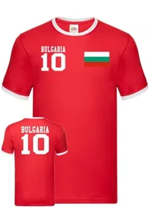 Blondie & Brownie T-Shirt Herren Bulgarien Bulgaria Sport Trikot Shirt Fußball Meister EM Euro Kontrastnaht rot S