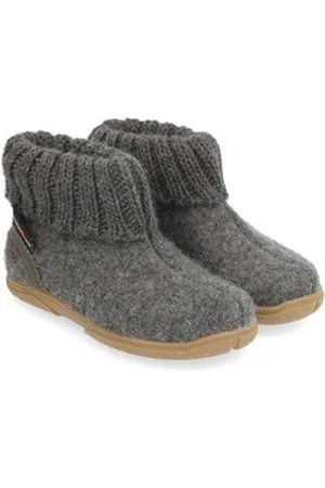Haflinger Fidelius Toni Kinderhausschuhe mit Kragen und Gummisohle unisex Hausschuh grau 30 EU