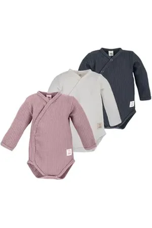 Makoma Wickelbody Baby Langarm Body Wickelbody 3er Set Waffelpique Blau (Spar-Set, 3-tlg., 3er-Pack) Baumwolle rosa 56
