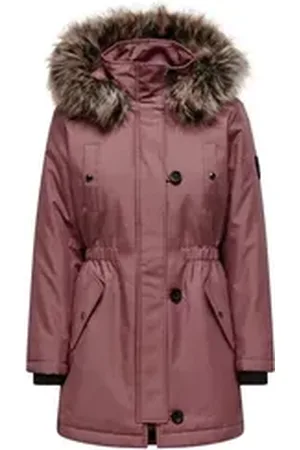 ONLY Winterjacke Damen Winter-Jacke OnlIris einfarbiger Parka Mantel Fellkapuze rosa S