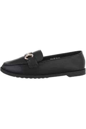 Ital-Design Damen Mokassins Freizeit Slipper Blockabsatz Mokassins in Schwarz schwarz 37 EU