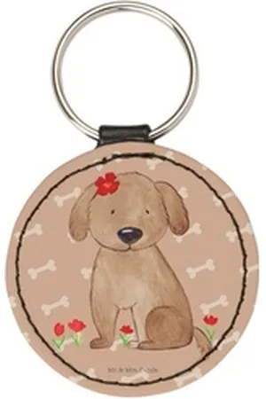 Mr. & Mrs. Panda Schlüsselanhänger Hund Dame - Hundeglück - Geschenk, Glücksbringer, Schutzengel, Hundeb (1-tlg), Einzigartiges Design braun