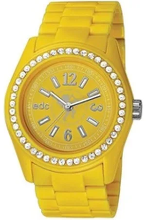 ESPRIT Edc by Quarzuhr Disco Glam Yellow with Stones, aus Kunststoff, Edelstahlboden, Gelb, Zirkonia, Faltschließe