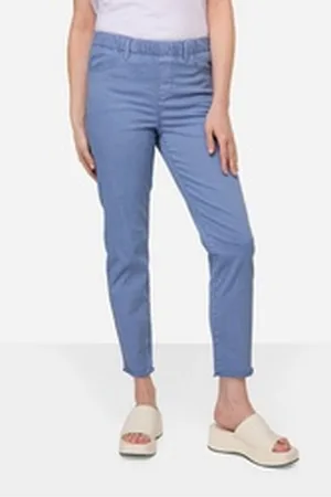 Laurasøn Funktionshose 7/8-Slimhose schmale Passform 4-Pocket Fransensaum blau 46