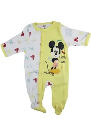 Disney Langarmwickelbody Mickey Maus Baby Kleinkind Strampler Einteiler Gr. 62 bis 92, 100% Baumwolle gelb 86