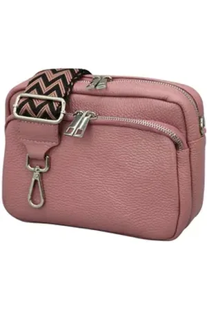Adel Bags Schultertasche BELLA Umhängetasche für Damen, Schultertasche mit 2 Wechselriemen, echtes Leder, hergestellt in Italien rosa