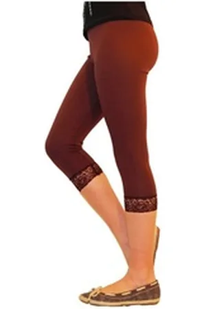 Yeset Caprihose Mädchen Kinder Leggings Leggins Hose Capri 3/4 kurz Spitze Baumwolle B braun 116