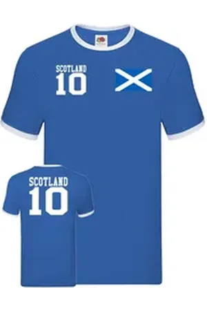 Blondie & Brownie T-Shirt Herren Schottland Scotland Sport Trikot Fußball Meister EM Euro Mit Kontrastnaht blau 2XL