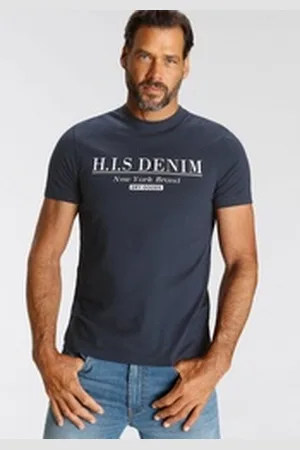 H.I.S H.I.S T-Shirt schmale Passform, bedrucktes Design, Rundhalsausschnitt blau L (52/54)