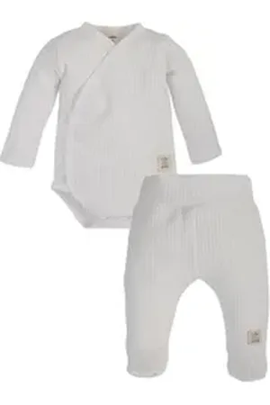 Makoma Body & Hose Baby Kleidungsset Wickelbody & Hose mit Fuß Waffelpique (Set, 2-tlg) 100% Baumwolle weiß 68
