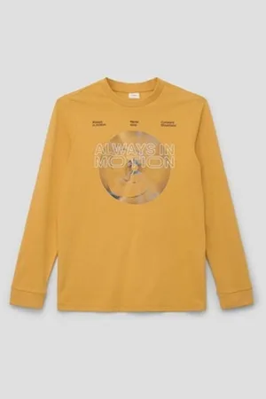 QS by s.Oliver Langarmshirt Longsleeve mit Frontprint gelb L/SLIM