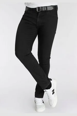 DELMAO Stretch-Jeans "Reed" gerader Beinschnitt, Used-Look-Waschung, niedrige Leibhöhe schwarz 42