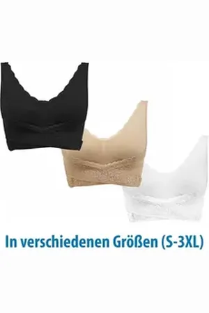 GENIUS Bügelloser BH Cara Mia Damen BH Dessous ohne Bügel, Doppelte Unterstützung (3er-Pack) BH-Set bügellos 3 tlg. S