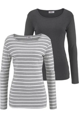 FLASHLIGHTS Langarmshirt (Packung, 2-tlg., 2er-Pack) Langarm, sehr figurbetonter Schnitt, aus 100% Baumwolle grau 44/46 (L)