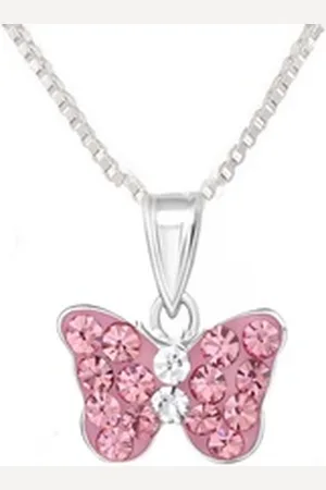 schmuck23 Kettenanhänger Kinder Anhänger Kette Schmetterling 925 Silber Pink Mädchen (Halskette mit Anhänger), Silberanhänger Kettenanhänger Kinderschmuck Halskette rosa
