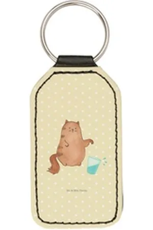 Mr. & Mrs. Panda Schlüsselanhänger Katze Wasserglas - Gelb Pastell - Geschenk, Katzenaccessoires, Glücks (1-tlg), Liebevolle Motive gelb