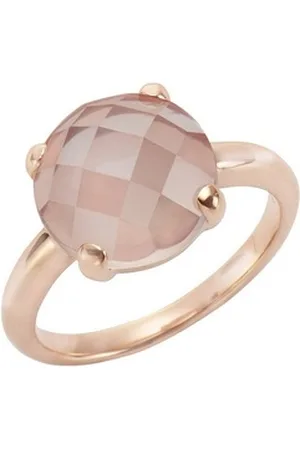 Jamelli Fingerring 925 Sterling Silber rosé-vergoldet mit echtem Rosenquarz 12mm rot 054 (17,2)