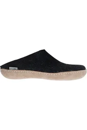 Glerups Dk Modell B Filzpantoffel Ledersohle Pantoffel antibakteriell, atmungsaktiv, hautschonend, geruchsneutral schwarz 43 EU