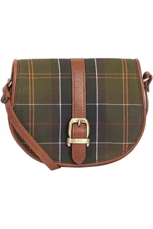Barbour Reisetasche Leder Saddlebag Katrine Tartan grün