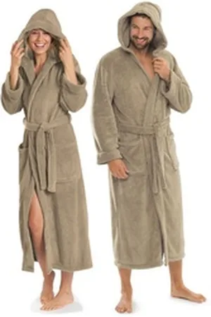 Aqua Bademantel Saunamantel Coral Fleece Kapuze für Sie&Ihn Malibu XXL taupe, Polyester braun XXL
