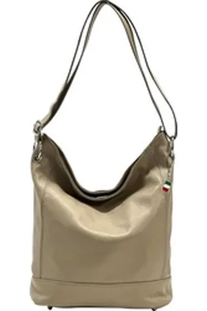 Florence Schultertasche Damen Echtleder Hobo Bag taupe (Schultertasche), Damen Leder Schultertasche, Shopper, taupe, beige ca. 37cm beige|weiß