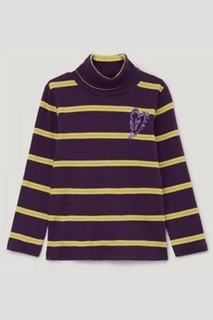 QS by s.Oliver Langarmshirt Longsleeve mit Turtleneck Pailletten lila 104/110