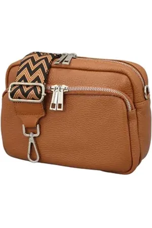 Adel Bags Schultertasche BELLA Umhängetasche für Damen, Schultertasche mit 2 Wechselriemen, echtes Leder, hergestellt in Italien braun
