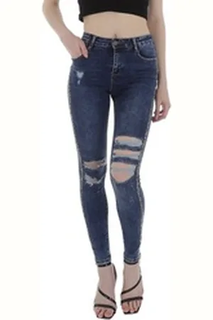 Ital-Design Skinny-fit-Jeans Damen Freizeit Destroyed-Look Stretch Skinny Jeans in Blau blau S/36