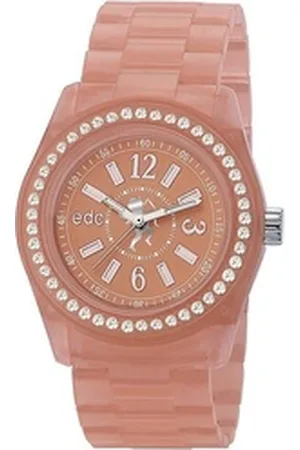ESPRIT Edc by Quarzuhr Disco Glam Afterglow Peach with Stones, aus Kunststoff, Edelstahlboden, Rosa, Zirkonia, Faltschließe