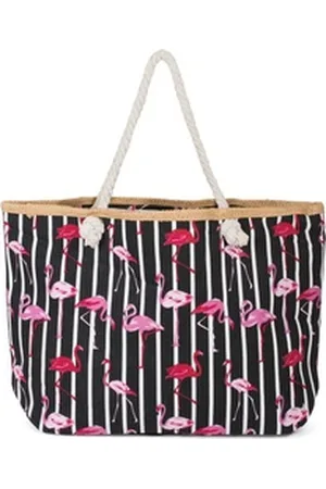 styleBREAKER Strandtasche Strandtasche mit Streifen und Flamingos (1-tlg) schwarz