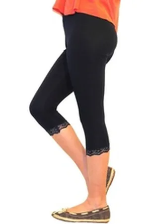 Yeset Caprihose Mädchen Kinder Leggings Leggins Hose Capri 3/4 kurz Spitze Baumwolle D blau 134