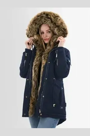 Navahoo Winterjacke Daria Winterjacke mit voluminösem Kunstfellkragen blau XS