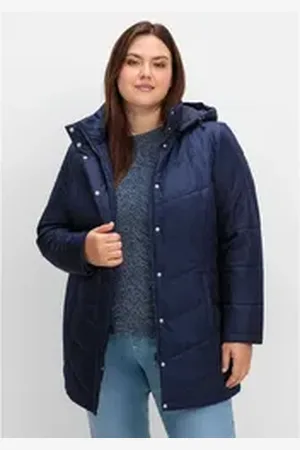 Sheego Steppjacke Große Größen mit abnehmbarer Kapuze und wärmender Wattierung blau 48