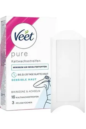 Veet Kaltwachsstreifen für Haarentfernung in Bikinizone & Achseln, 16 St., - ideal für sensible Haut