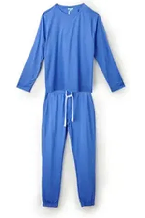 LOUIS & LOUISA Pyjama Herren Basic Pyjama blau, 100 % Baumwolle L