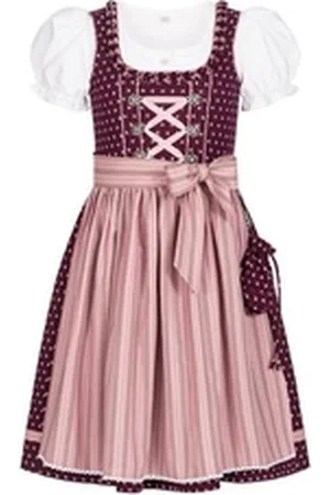 Nübler Dirndl Mädchen Dirndl im traditionellen Stil Kinder Trachten (Dirndl Set NABILA, 3-tlg., Dirndl Kleid mit Bluse und Schürze) Kinder Tracht im bayerischen Stil - Trachtenmode Kinder lila 134