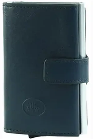 The Bridge Kartenetui Porta Credit Card Eject, aus echtem Leder mit RFID-Blocker Schutz blau