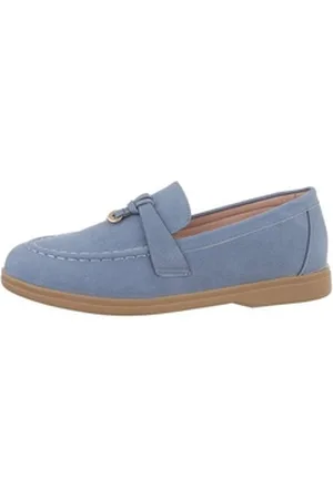 Ital-Design Damen Mokassins Freizeit Slipper (85744015) Blockabsatz Mokassins in Hellblau blau 37 EU