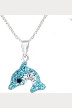 schmuck23 Kettenanhänger Anhänger Kette Delfin 925 Silber Kristalle Kinder Mädchen (Halskette mit Anhänger), Silberanhänger Kettenanhänger Kinderschmuck Halskette blau